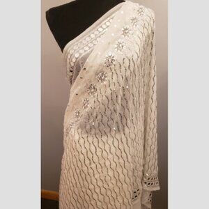 Gorgeous White and Silver Saree